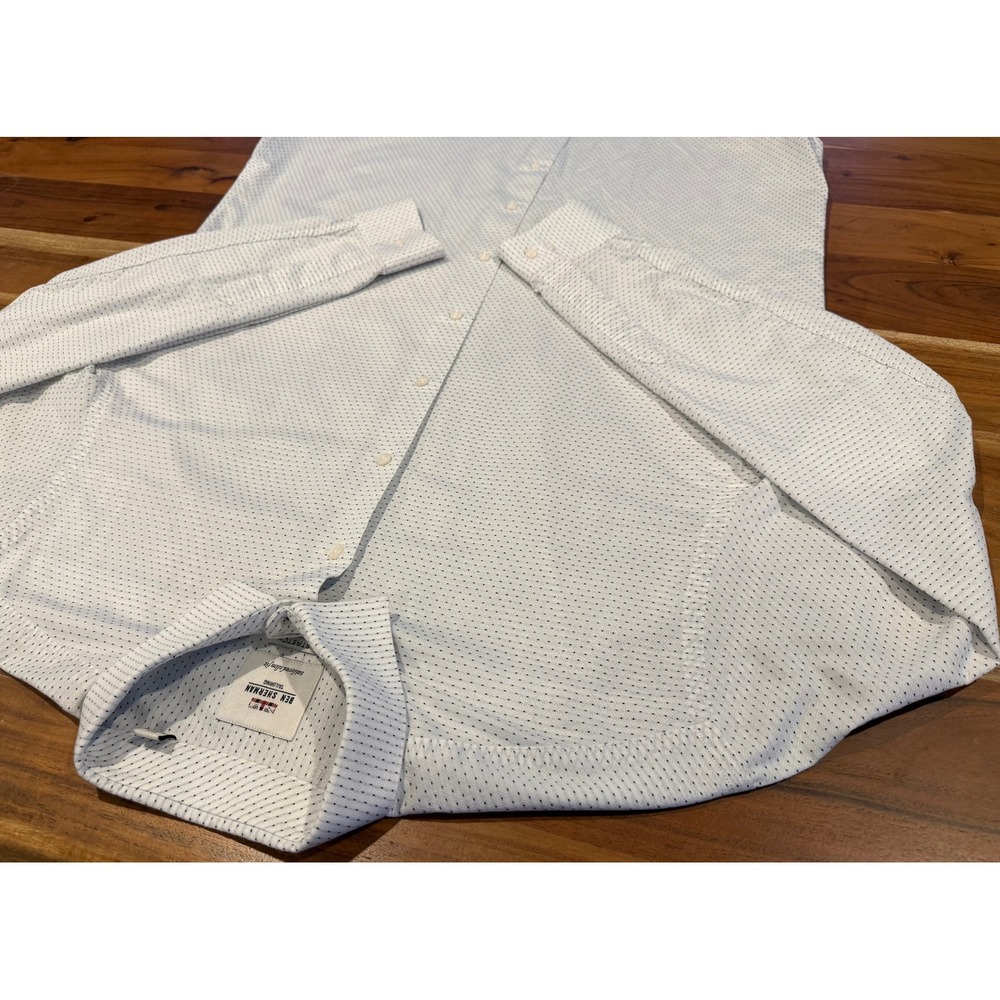 Ben Sherman Tailoring Mens 16.5 34-35 Slim Fit Stretch Cotton Dot Shirt White
